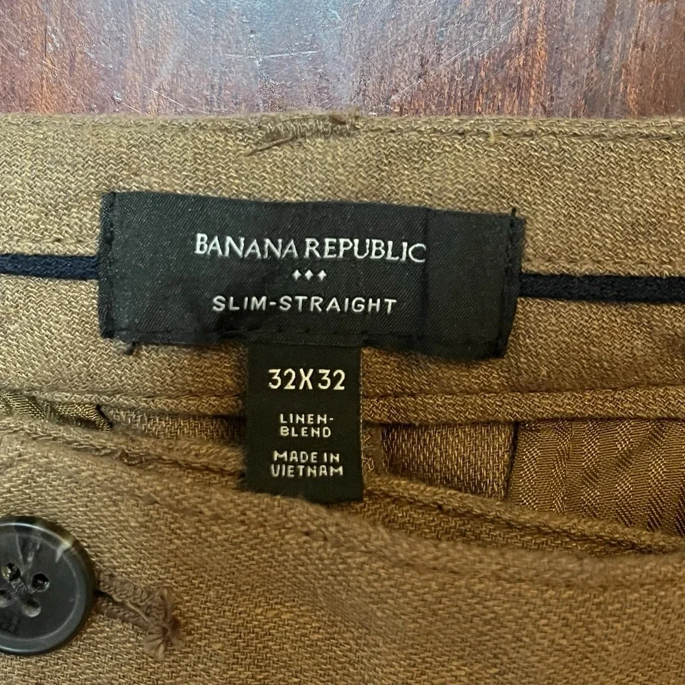 Banana Republic Pants Mens 32x32 (33x30) Tan Beige Slim Fit LINEN Blend Preppy